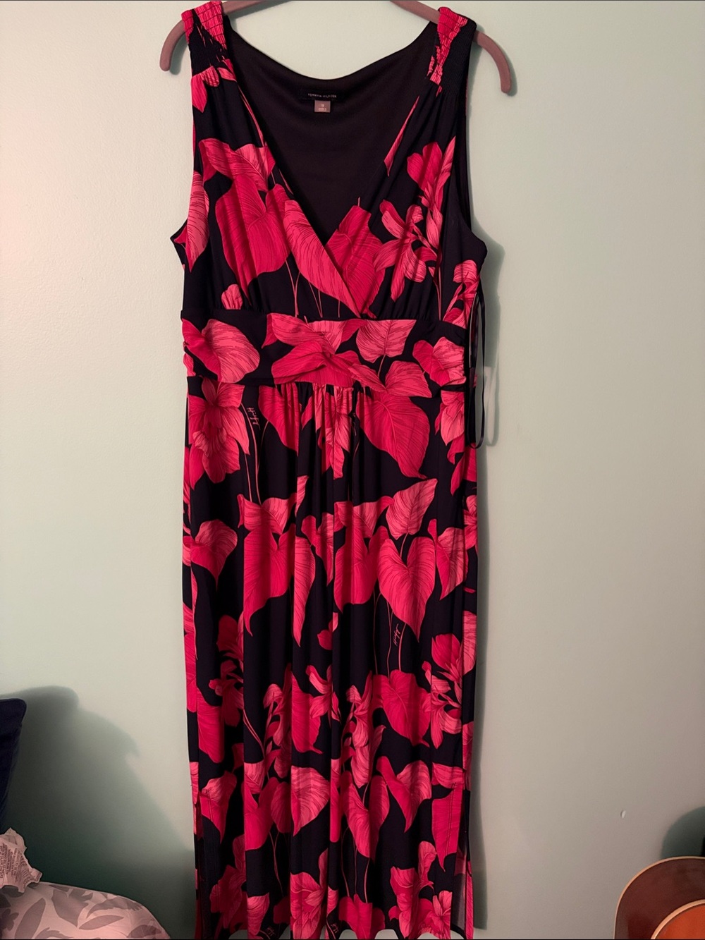 Tommy Hilfiger Black Maxi Dress with Bright Pink Floral Print